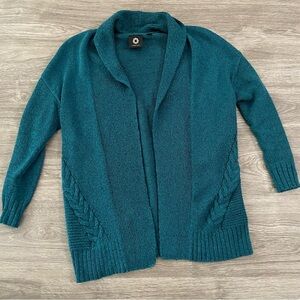 Amber Sun Teal Open-Front Shawl Collar 3/4 Sleeve Cardigan Size S